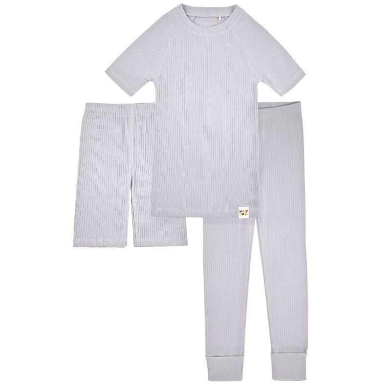 Sleep On It 100% Organic Cotton Rib Knit Snug-Fit 6-Piece Pajama Sets for Boys & Girls, Brown & Grey, Size 4T