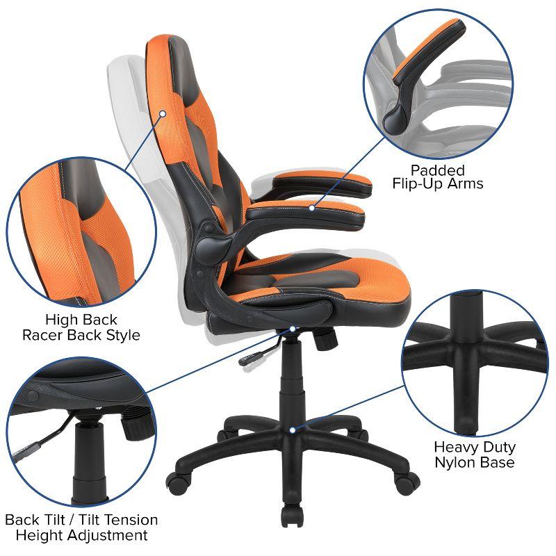 Black Nylon High-Back Ergonomic Gaming Chair with Flip-Up Arms