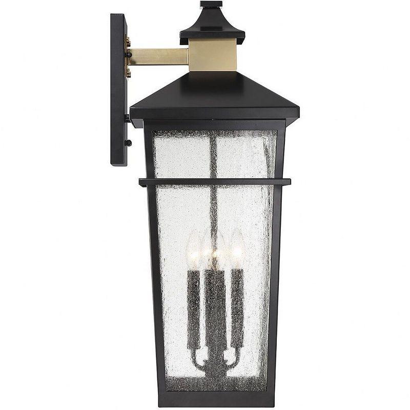 Kingsley 4-Light Outdoor Wall Lantern in Matte Black with Warm Brass Accents