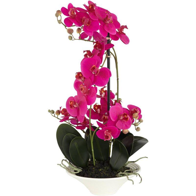 Pink Faux Orchid in White Ceramic Pot for Outdoor Decor