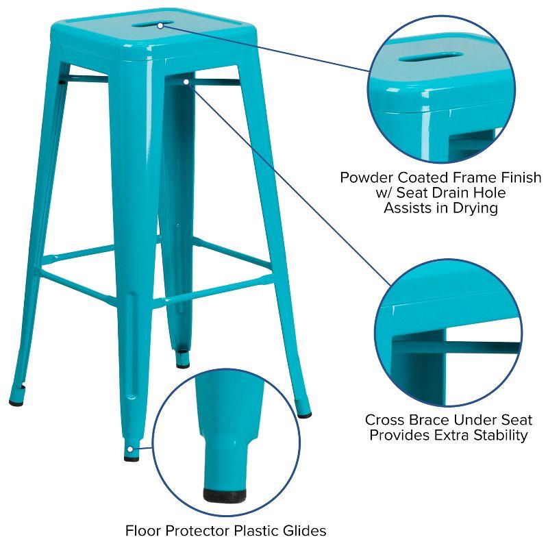 Emma and Oliver Commercial Grade 30"H Backless Teal-Blue Indoor-Outdoor Barstool