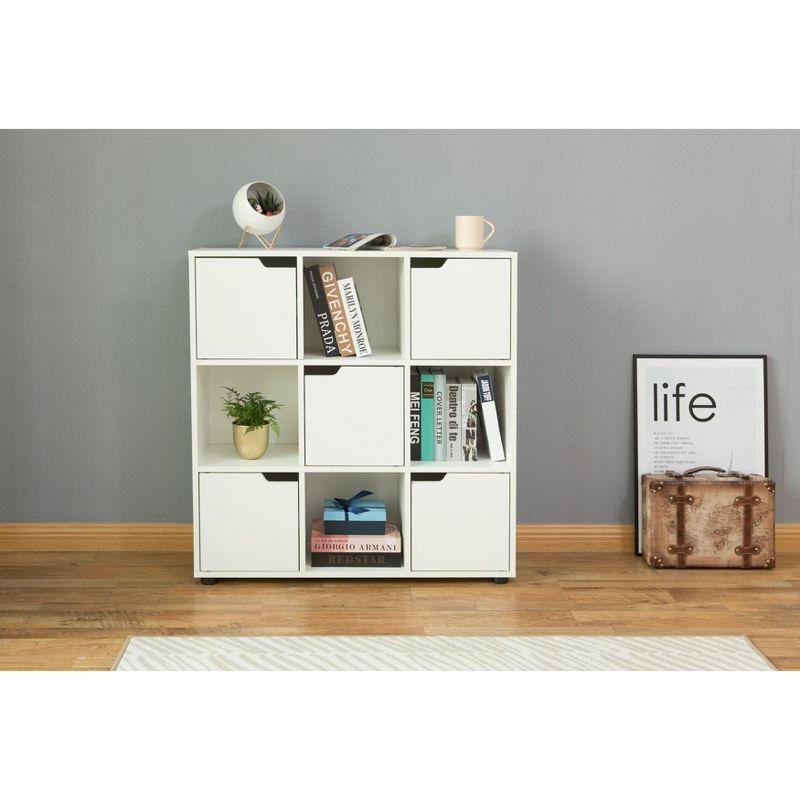 Basicwise9 Cube Wooden Organizer With 5 Enclosed Doors and 4 Shelves