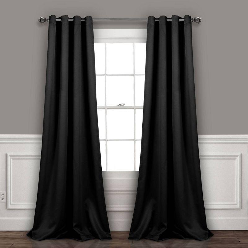 Black Insulated Polyester Blackout Grommet Curtain Panels, 52"W x 95"L