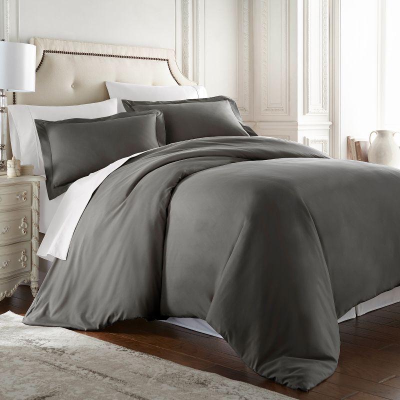 Gray Queen Size Microfiber 3-Piece Duvet Cover Set