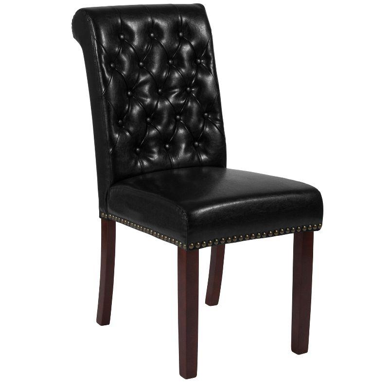 Flash Furniture HERCULES Series Black LeatherSoft Parsons Chair with Rolled Back, Accent Nail Trim and Walnut Finish