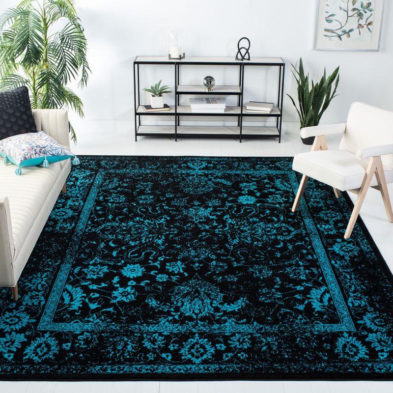 Adirondack Vintage Black/Teal Square Easy-Care Area Rug - 6' x 6'