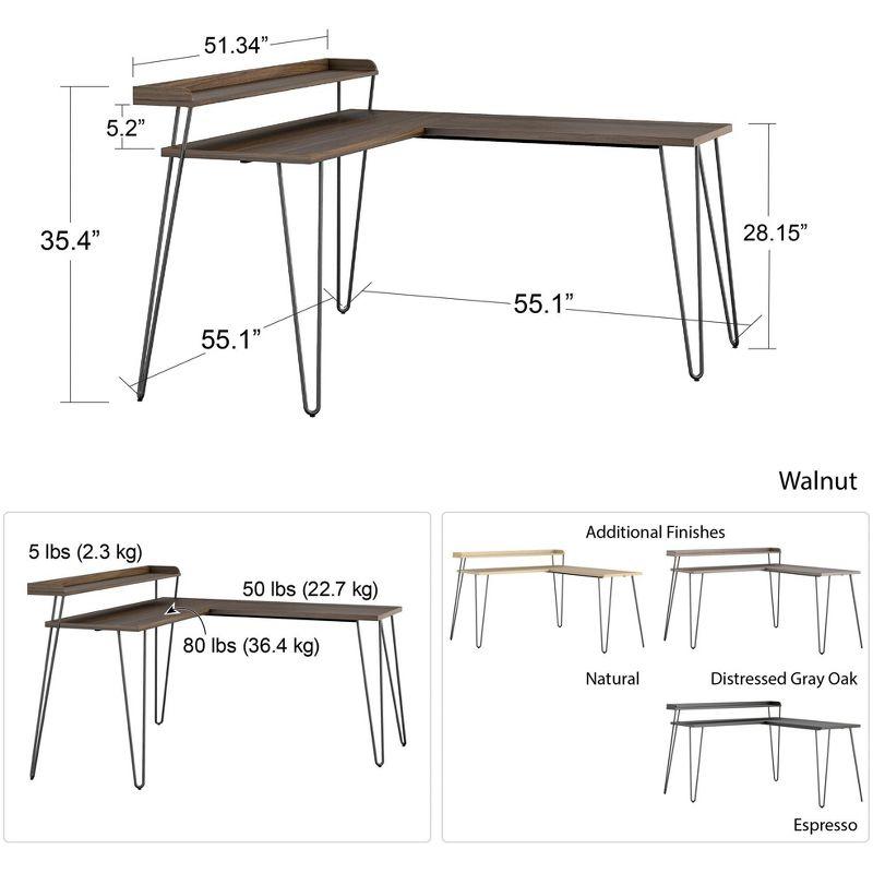 Haven L Desk with Riser, Black Oak