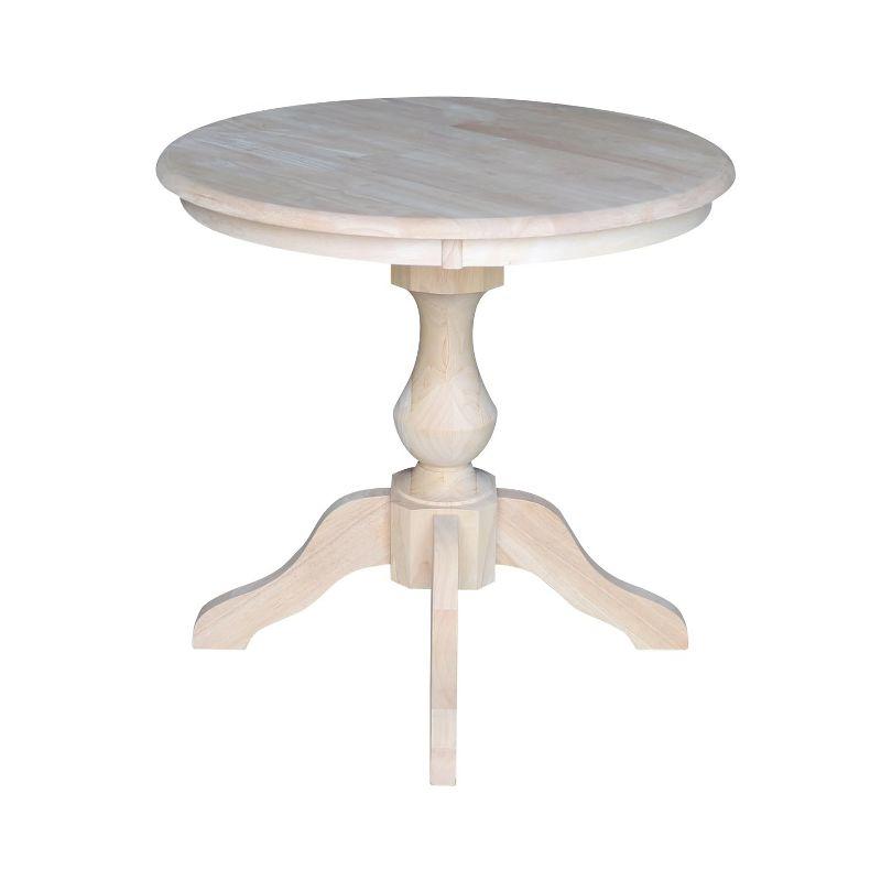 Elegant 30" Round Unfinished Rubberwood Pedestal Dining Table