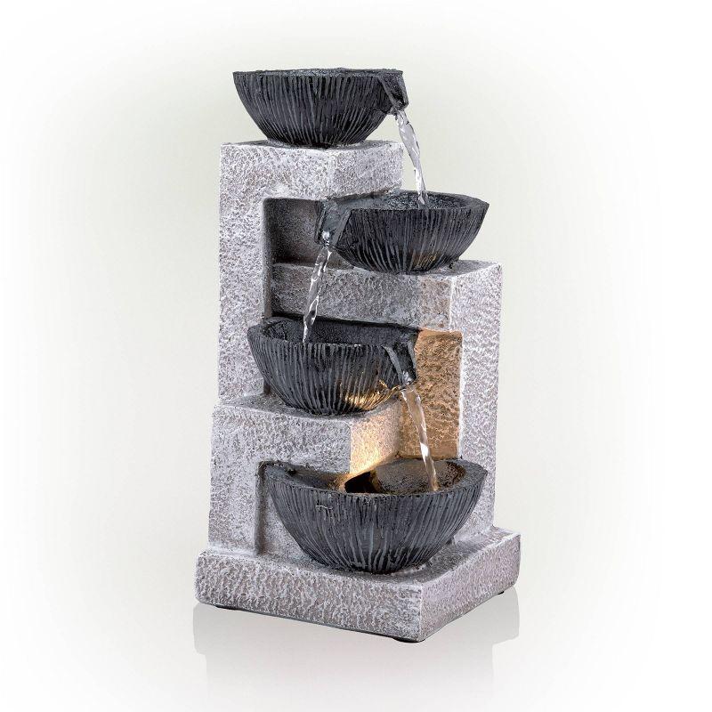 14" Resin Cascading Bowl Tabletop Fountain with LED Lights Gray - Alpine Corporation: Indoor/Outdoor Water Feature, Electric Powered