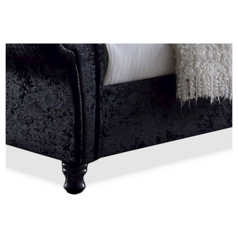 King Castello Velvet Upholstered Faux Crystal Buttoned Sleigh Platform Bed Black - Baxton Studio: Elegant Rubberwood Frame, No Box Spring Needed