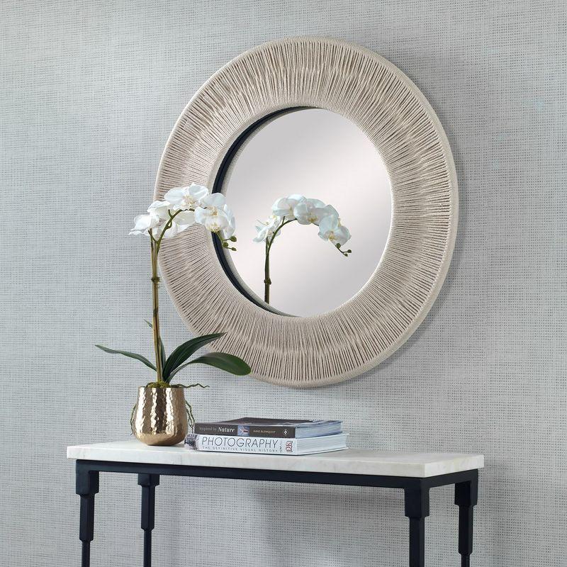 Coastal White Round Sunburst Wood Mirror