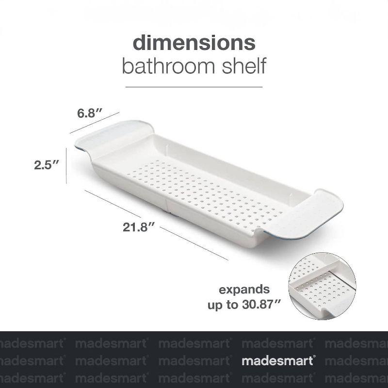 Expandable White and Blue Plastic Bathtub Tray