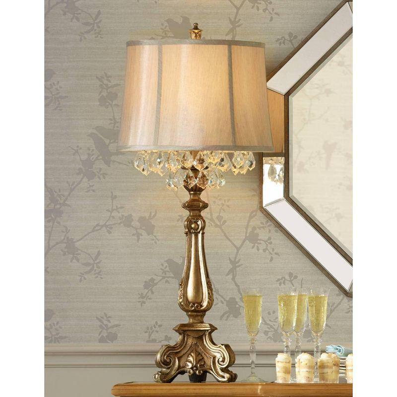 Barnes and Ivy Dubois Traditional Table Lamp 37 1/4" Tall Antique Gold Mist Gray Crystal Beading Drum Shade for Bedroom Living Room Bedside Nightstand