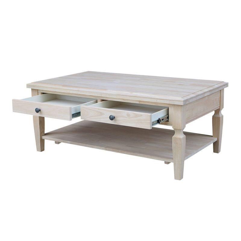 Vista 56" Unfinished Parawood Rectangular Coffee Table with Storage