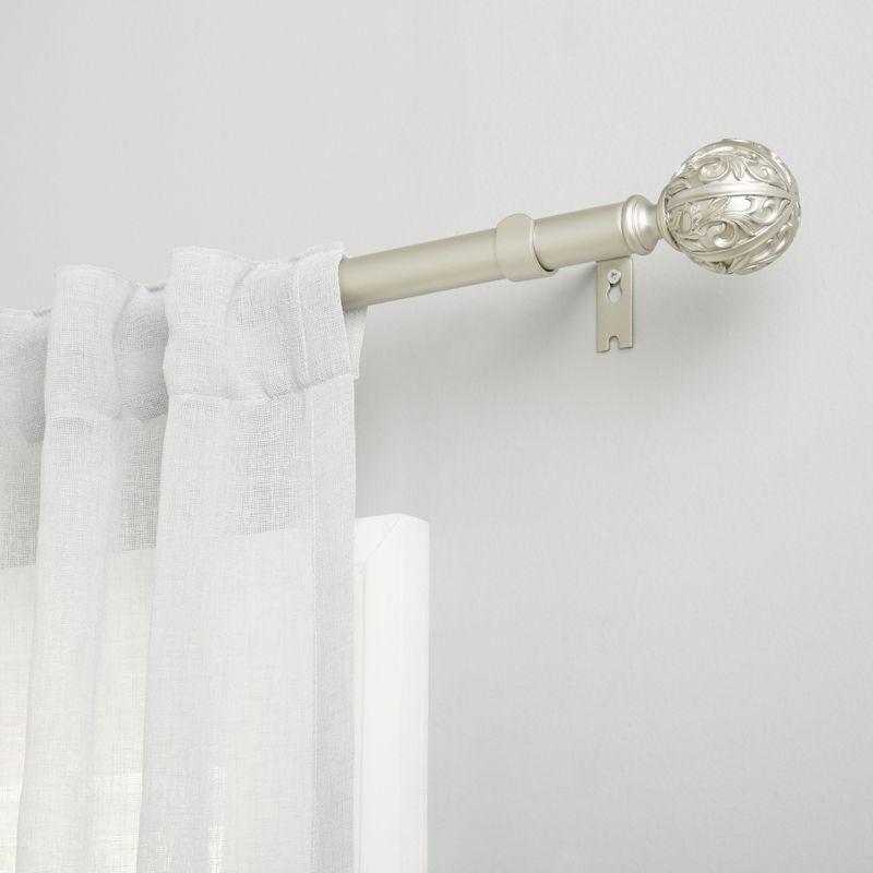 Matte Nickel Adjustable Iron Curtain Rod with Ornate Vine Finials