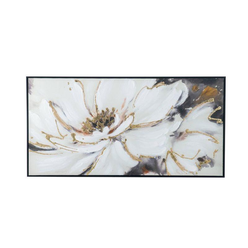 A&B Home Blooming Floral Framed Hand-Painted Wall Art - 24.5"W X 48"H X 2“L - Black Frame - Cream/Gray