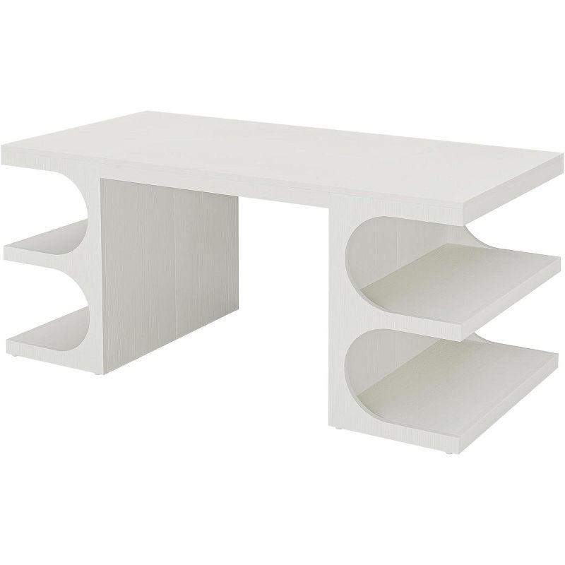 Ivy Bronx 62" White Computer Desk For Home Office, Modern Executive Office Desk with  Storage Shelves