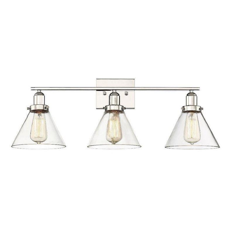 Polished Nickel 3-Light Vanity with Clear Glass Shades