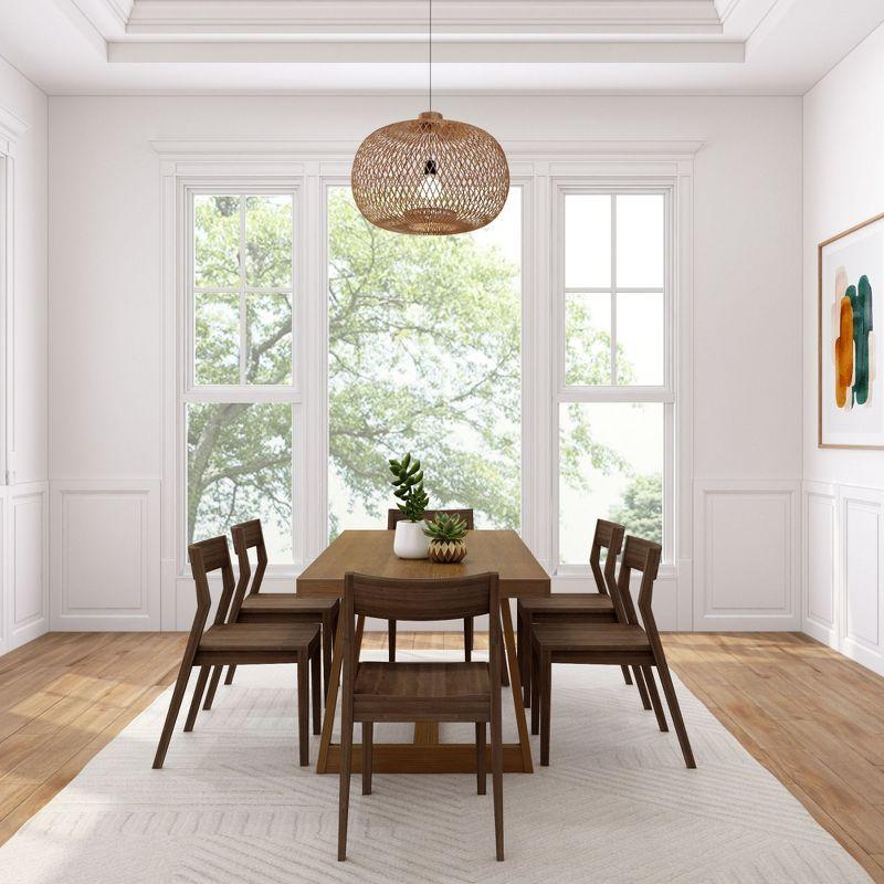 Plank+Beam 72" Classic Solid Wood Dining Table Set with 6 Chairs, White Wirebrush, Black