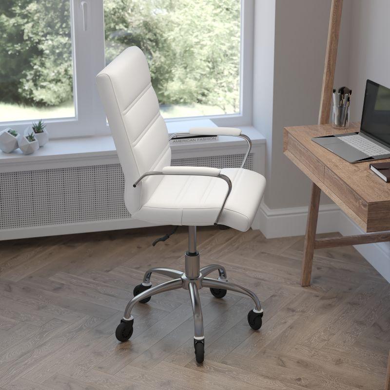 Camilia White LeatherSoft High-Back Executive Swivel Office Chair with Chrome Frame