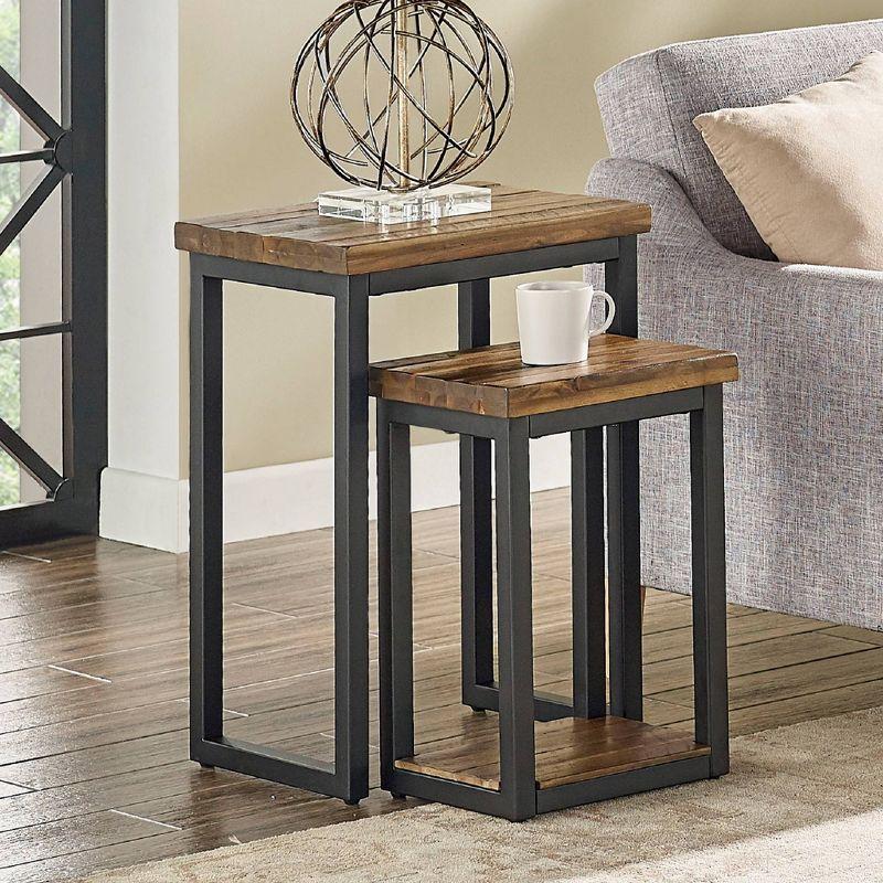 Set of Two Claremont Rustic Wood Nesting End Tables Dark Brown - Alaterre Furniture: Rectangle Shape, Stained Finish