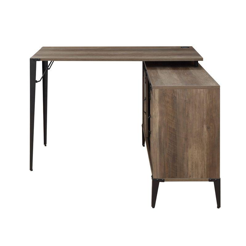 Executive Rustic Oak Corner Desk with USB Port and Filing Cabinet