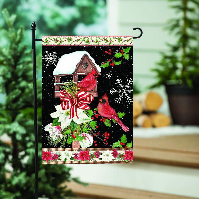 Evergreen Joyful Cardinal Winter Visit Suede Garden Flag 12 x 18 Inches Indoor Outdoor Decor