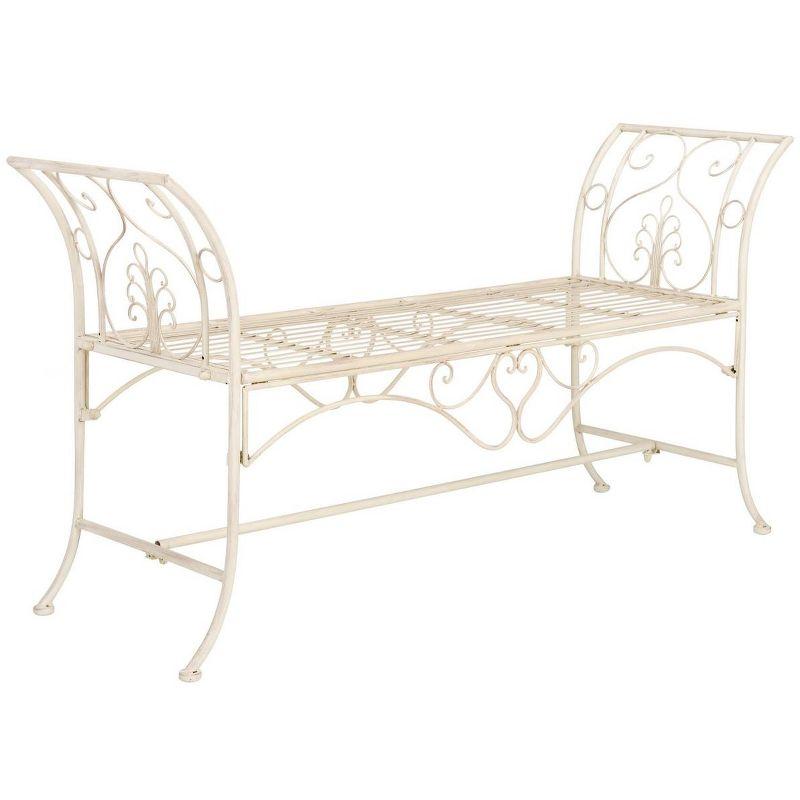 Adina Antique White Wrought Iron 51" Outdoor Garden Bench