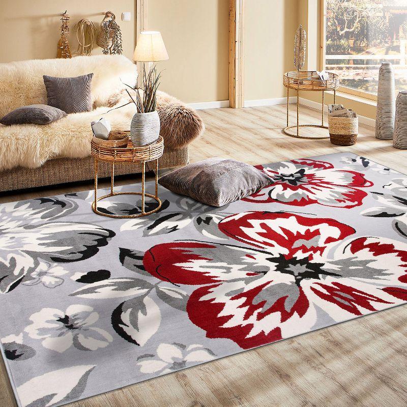 World Rug Gallery Modern Floral Design Red 5' x 7' Area Rug