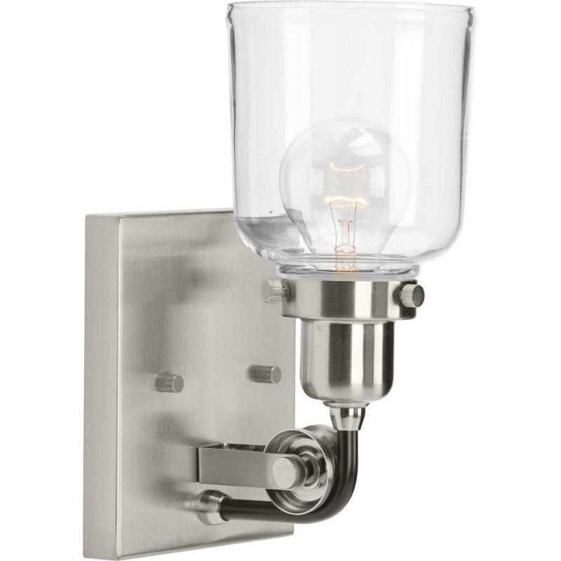 Progress Lighting Rushton 1-Light Wall Sconce, Brushed Nickel, Clear Glass Shade