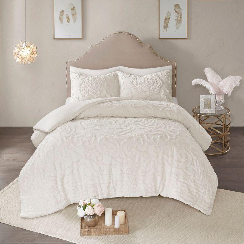 Madison Park Laetitia Tufted Chenille Cotton 3 Piece Medallion Duvet Cover Set