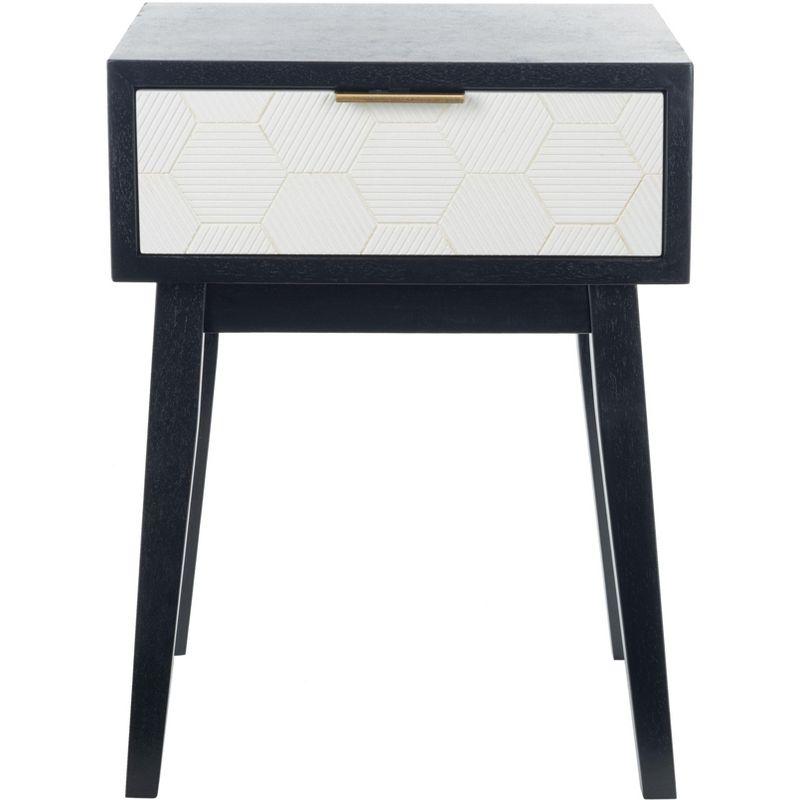 Mid-Century Modern Round Accent Table with Storage, Black/White