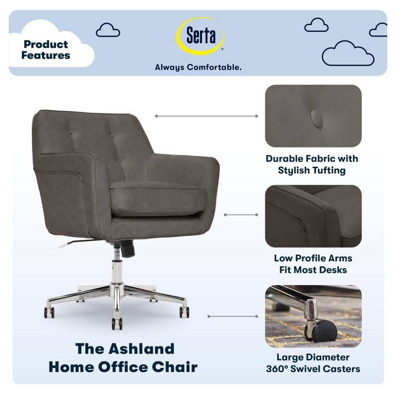 Style Ashland Home Office Chair Gathering Gray - Serta: Mid-Century, Tufted, Computer Chair