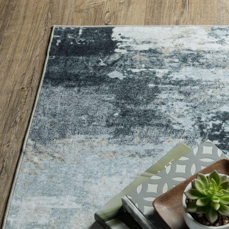 Ivory and Grey Abstract Washable 5' x 7' Area Rug