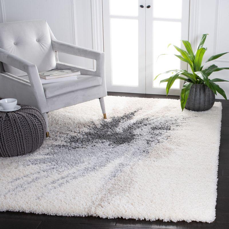 Ivory and Gray Abstract Shag Area Rug, 3' x 5'