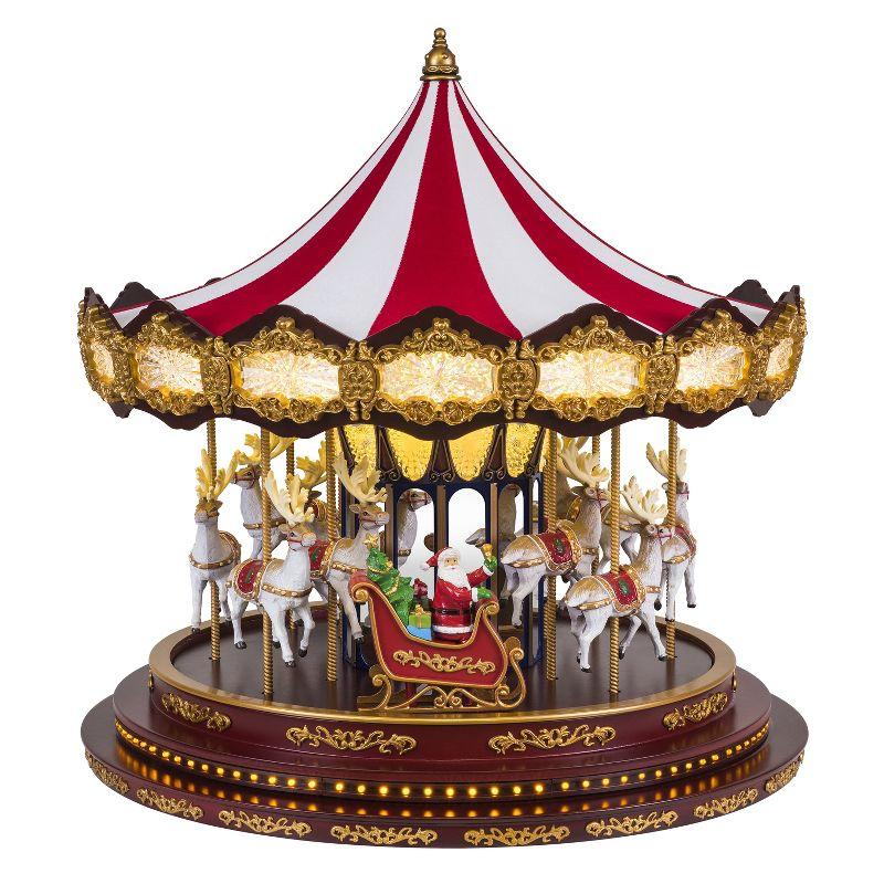 Deluxe Red and Gold LED Christmas Carousel with Santa and Reindeer