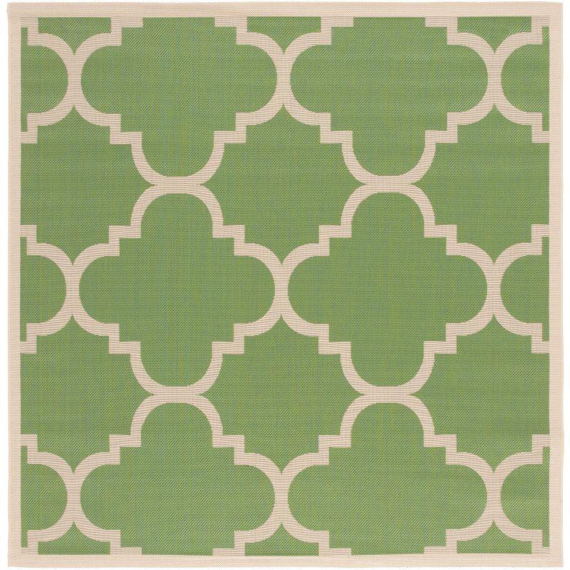 Green and Beige Square Synthetic Outdoor Area Rug