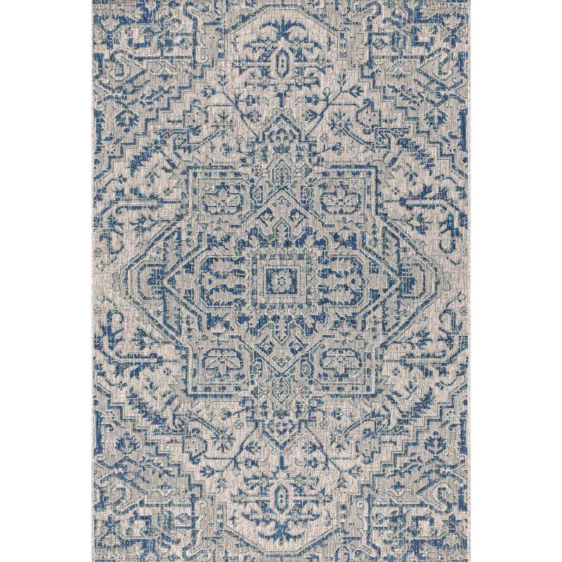 5'x8' Estrella Bohemian Medallion Textured Weave Indoor/Outdoor Area Rug, Navy/Gray - JONATHAN Y