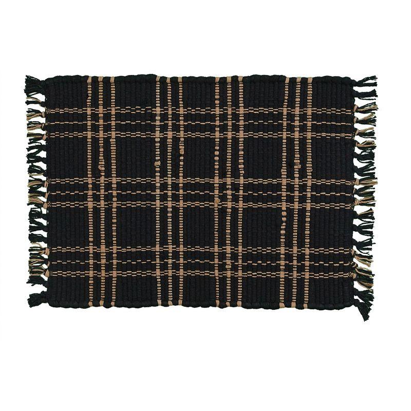 Black and Beige Woven Plaid Fabric Placemats Set of 4