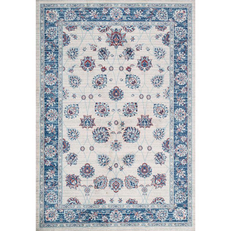 4' X 6' Modern Persian Vintage Moroccan Traditional Area Rug, Blue/Ivory/Red - JONATHAN Y