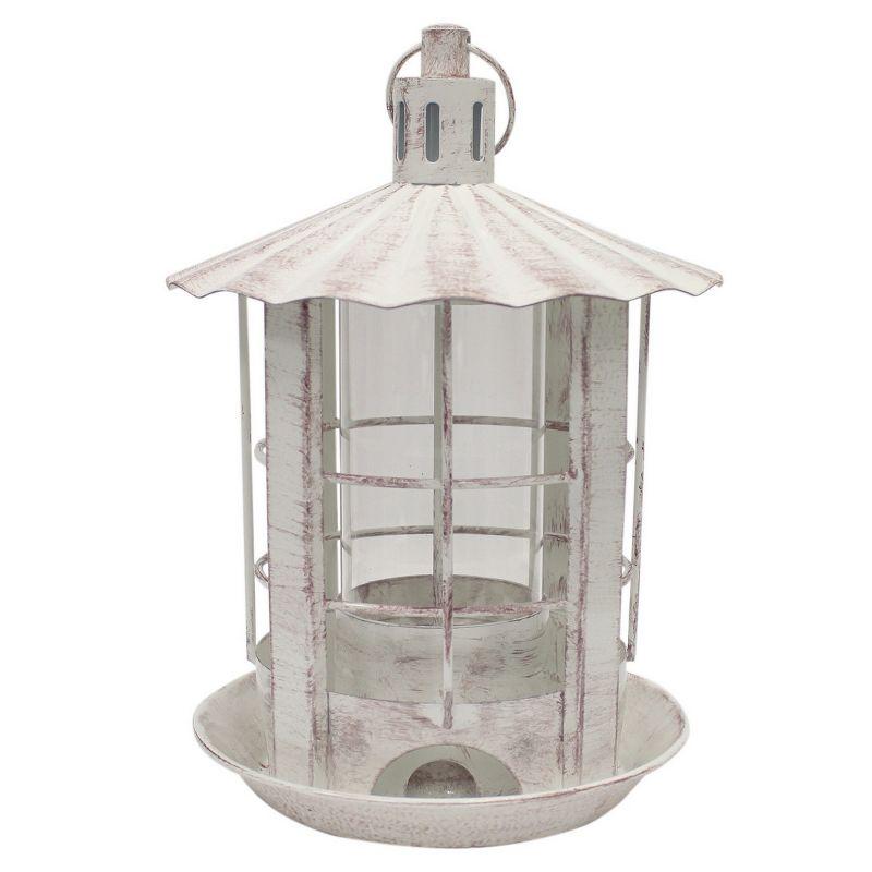 Antique White Metal and Plastic Hanging Bird Feeder