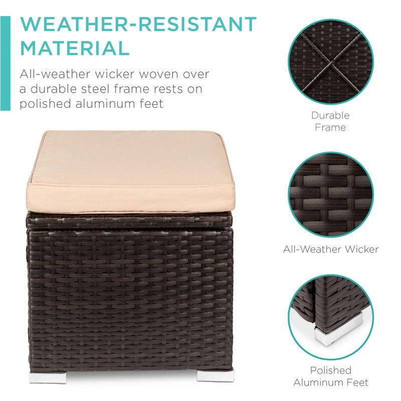 Best Choice Products Set of 2 Wicker Ottomans, Multipurpose Furniture w/ Removable Cushions - Brown/Beige
