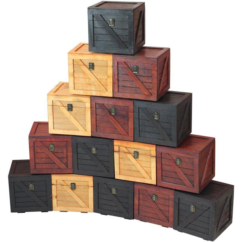 VintiquewiseWooden Stackable Treasure Chest Cargo Crate Style, Light Brown