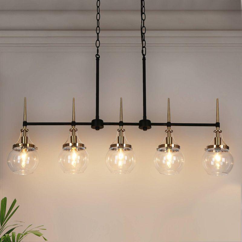 LNC Capensis Matte Black and Polished Gold Shaded LED Dry Rated Chandelier