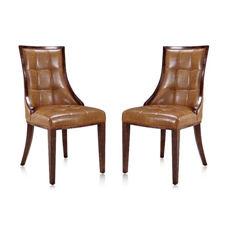 Fifth Avenue Saddle Faux Leather and Walnut Wood Side Chair Set