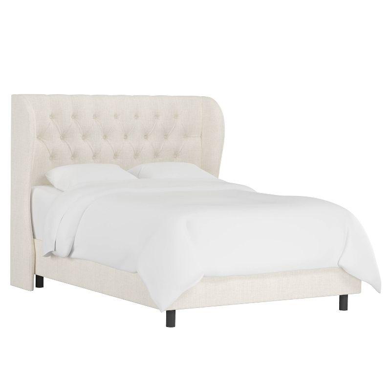 Skyline Furniture King Tufted Upholstered Wingback Bed Talc Linen