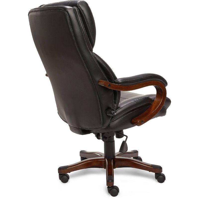 Executive Office Chair in Black Bonded Leather - Serta: High-Density Foam, Fixed Arms, Wood Frame