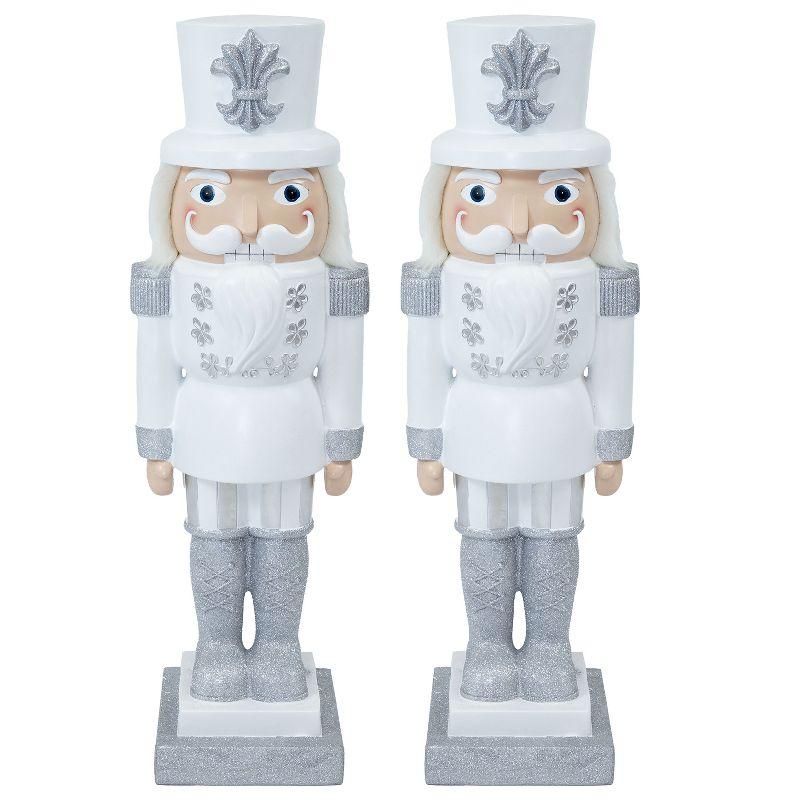 Sunnydaze 37" Sterling the Silver Christmas Nutcracker Statue - 2Pk