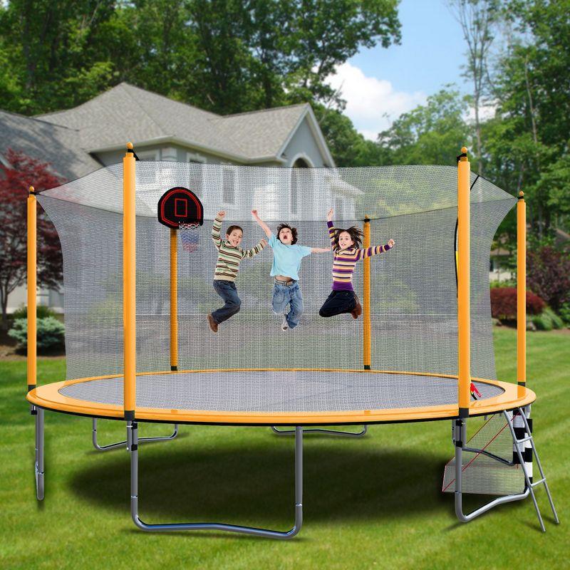 15FT Recreational Trampolines For Kids Teens Stainless Steel Frame With Basketball Hoop System Outdoor Large Trampoline With Net For Indoor Outdoor