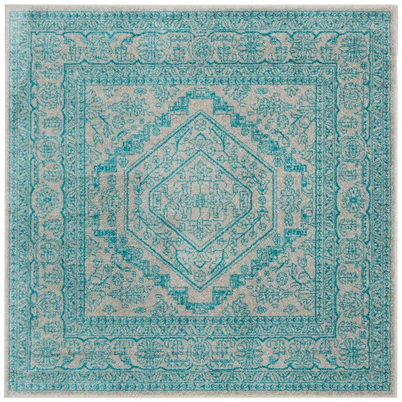 Adirondack-Inspired Easy-Care 6' Square Light Grey Medallion Area Rug